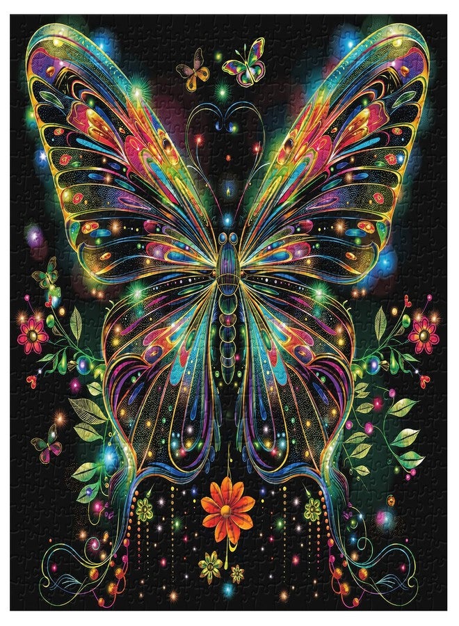 PPuzzling Butterfly Puzzles for Adults 1000 Pieces, Glowing Rainbow Wings Jigsaw Puzzles, Fantasy Floral Nature Puzzle - Image 2
