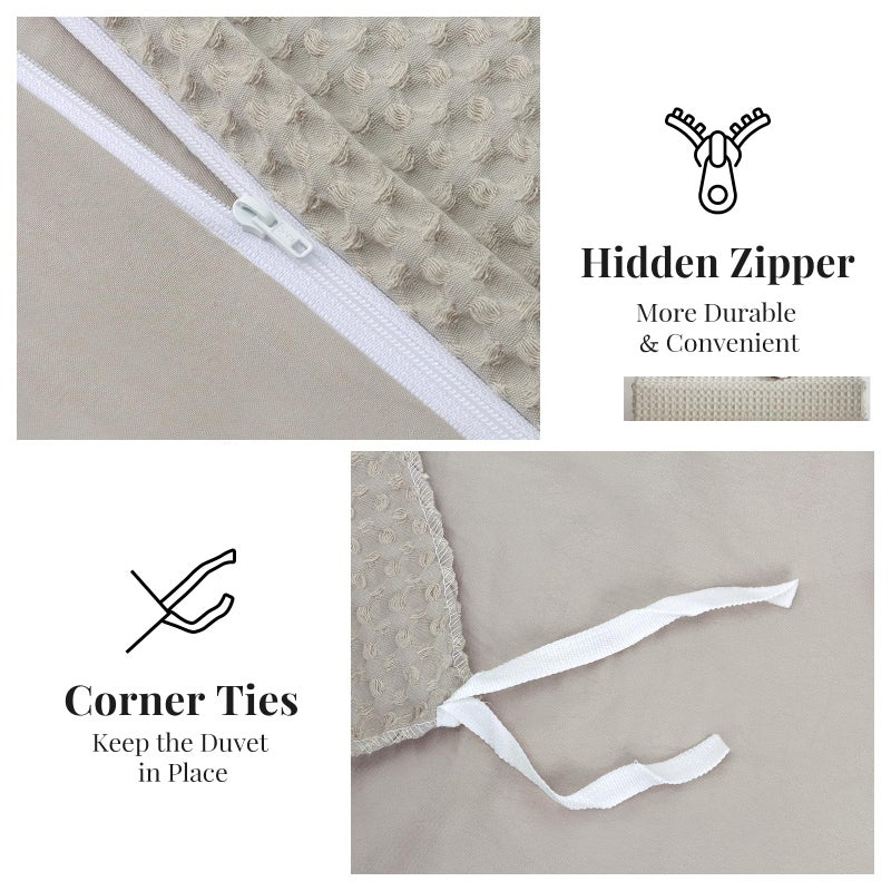 WARMDERN Waffle Weave Duvet Cover King Size, Khaki Textured Duvet Cover Set, Soft and Breathable Comforter Cover, 3 Pieces Microfiber Bedding Set for All Season(Khaki,King) - Image 4