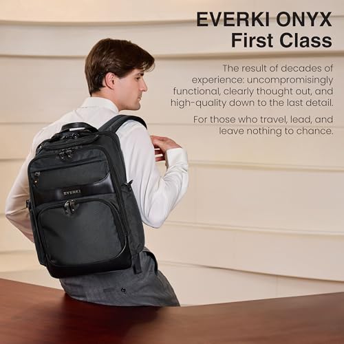 EVERKI Onyx Business Executive Laptop Backpack – Ballistic Nylon & Leather Office Bag, Durable bag with Multiple Pockets, 17.3" Compartment, Padded Electronics Pocket, 36L Capacity, (EKP132S17) Black - Image 2