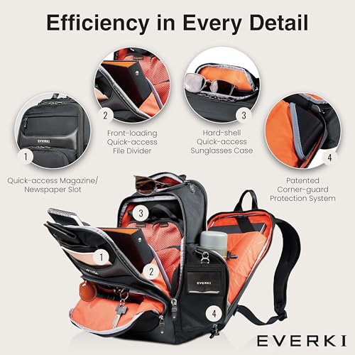 EVERKI Onyx Business Executive Laptop Backpack – Ballistic Nylon & Leather Office Bag, Durable bag with Multiple Pockets, 17.3" Compartment, Padded Electronics Pocket, 36L Capacity, (EKP132S17) Black - Image 3