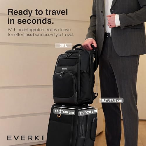 EVERKI Onyx Business Executive Laptop Backpack – Ballistic Nylon & Leather Office Bag, Durable bag with Multiple Pockets, 17.3" Compartment, Padded Electronics Pocket, 36L Capacity, (EKP132S17) Black - Image 5