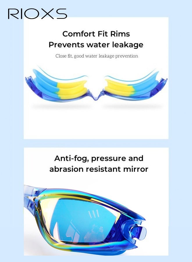 RIOXS 4 Pcs Swimming Goggle Set- Anti-Fog Swimming Goggles,Swim Cap,Swimming Ear Plugs Nose Clips And Drawstring Bag,UV Protection Clear Kids Swim Goggles,No-Leaking Adjustable Goggles - Image 4