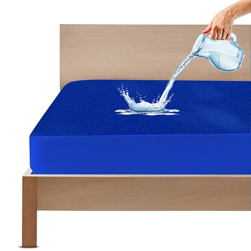 GADDA CO Cotton Feel Terry Ultra Soft Waterproof Mattress Protector Double Bed, Breathable & Hypoallergenic Twin/Double Bed Mattress Cover, Bed Protector Cover - 78x48 inch (6.5x4 ft), Royal Blue - Image 1