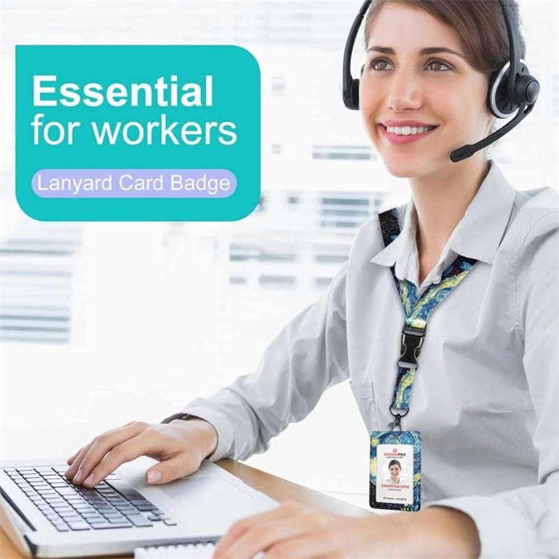 حامل بطاقة الهوية، حامل شارة لطيف مع مشبك بكرة قابل للسحب، علامة اسم العمل، حافظة حماية لبطاقة الهوية العمودية بحبل منفصل للعاملين في المكاتب، الممرضة، التمريض، الطبيب، المعلم، الطالب، الليل المرصع بالنجوم - Image 5