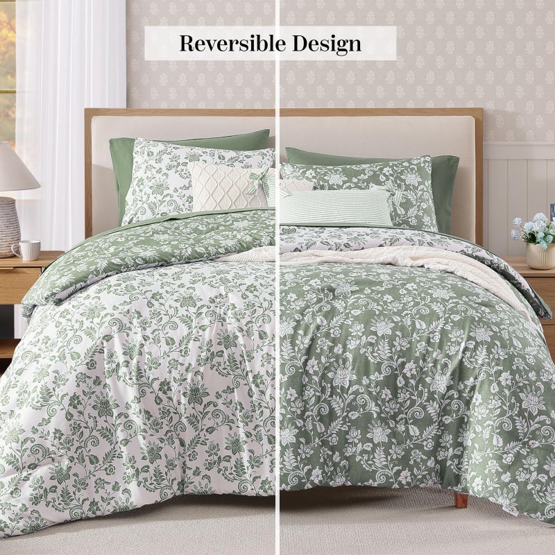 BLOOMHAVEN Queen Comforter Set -7 Pieces Floral Grey Green Comforter Set for All Seasons, Bed in a Bag Queen with Botanical Flowers Comforter, Sheets, Pillowcases & Shams - Image 3