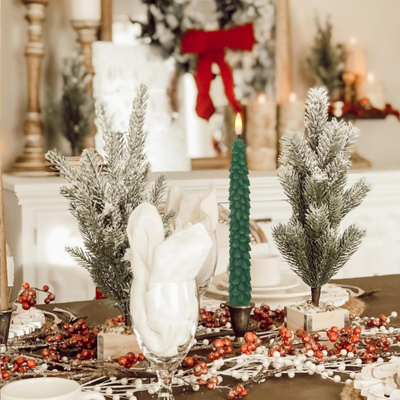 DRomance Christmas Tree Flameless Taper Candles Battery Operated with 10-Key Remote and Cycle Timer 4 Pack Real Wax 3D Wick Flickering LED Candlesticks Holiday Decor(Green, 0.79 x 9.9 Inch) - Image 4