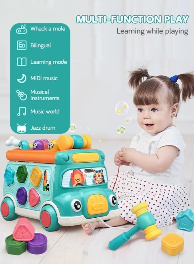 Music Activity Bus Baby Toy, Infant Education Learn Car, Sound & Light, Interactive Game, Shape Sorter, Animal Matching, Holiday Birthday Present for Toddler Kid Boy Girl 3 4 5 6 7 Years (Blue) - Image 5