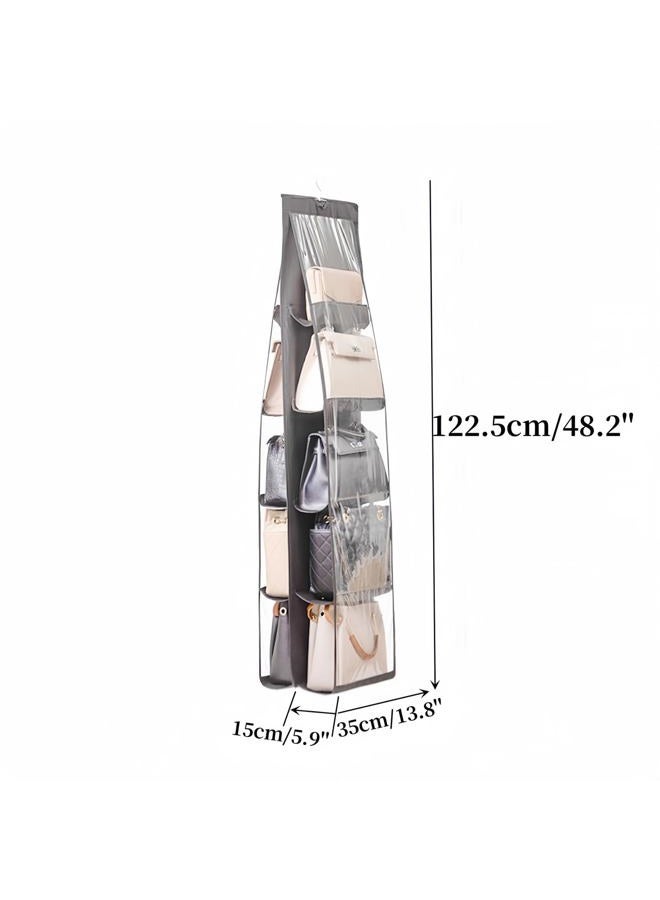 HAN SHENG 10 Pockets Clear Handbag & Purse Organizer Hanging Bag Storage - Space Saving Hanging Shelf for Closet, Wardrobe, Over Door (2 Pack, Grey) - Image 2