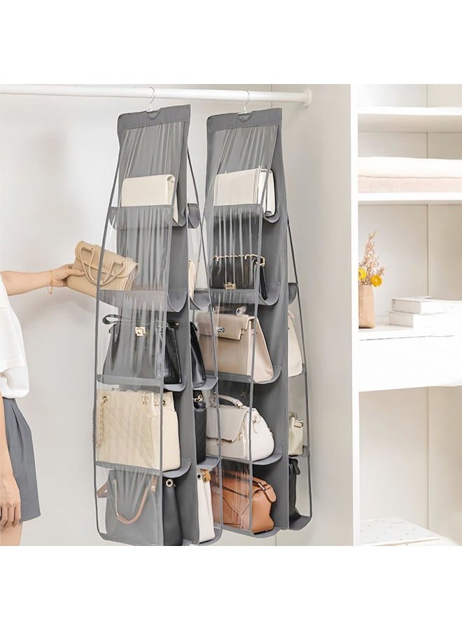 HAN SHENG 10 Pockets Clear Handbag & Purse Organizer Hanging Bag Storage - Space Saving Hanging Shelf for Closet, Wardrobe, Over Door (2 Pack, Grey) - Image 3