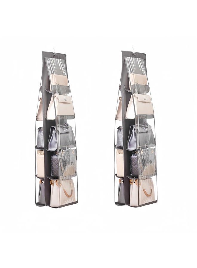 HAN SHENG 10 Pockets Clear Handbag & Purse Organizer Hanging Bag Storage - Space Saving Hanging Shelf for Closet, Wardrobe, Over Door (2 Pack, Grey) - Image 1