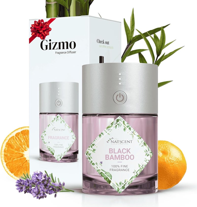 Gizmo Waterless Diffuser with Fragrance Oil, Plug & Play Glass Diffuser Bottles, Cordless Diffuser, Rechargeable, 3 Mist Levels, Diffusers for Home, Car, Bath (Black Bamboo, Pink)