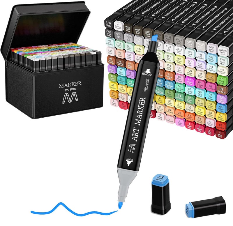 Bennort 120 Colors Alcohol Markers Sketch Pen with Carrying Case for Painting Sketching Calligraphy Drawing,Fine & Chisel Tip Art Marker Set,Permanent Colouring Marker for Kids Adult, Multicolor (120) - Image 1