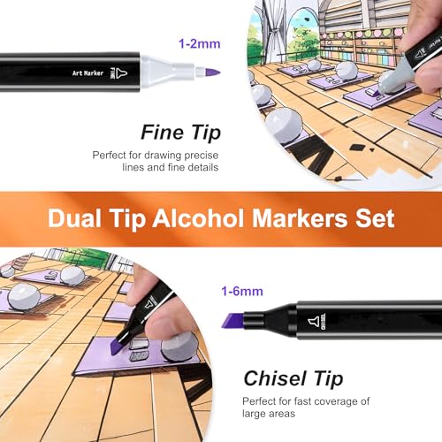 Bennort 120 Colors Alcohol Markers Sketch Pen with Carrying Case for Painting Sketching Calligraphy Drawing,Fine & Chisel Tip Art Marker Set,Permanent Colouring Marker for Kids Adult, Multicolor (120) - Image 2