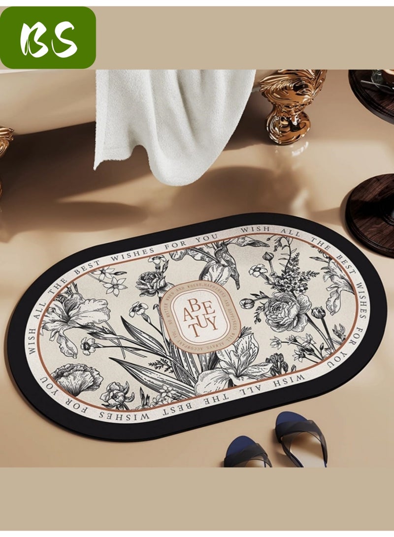 BS Diatom bathroom mat set (sink mat + bathroom mat + toilet mat), non-slip bathroom floor mat and quick-drying bathroom rug, super absorbent bathtub mat, flower pattern, non-slip, thickened, soft, easy to clean rug. - Image 2