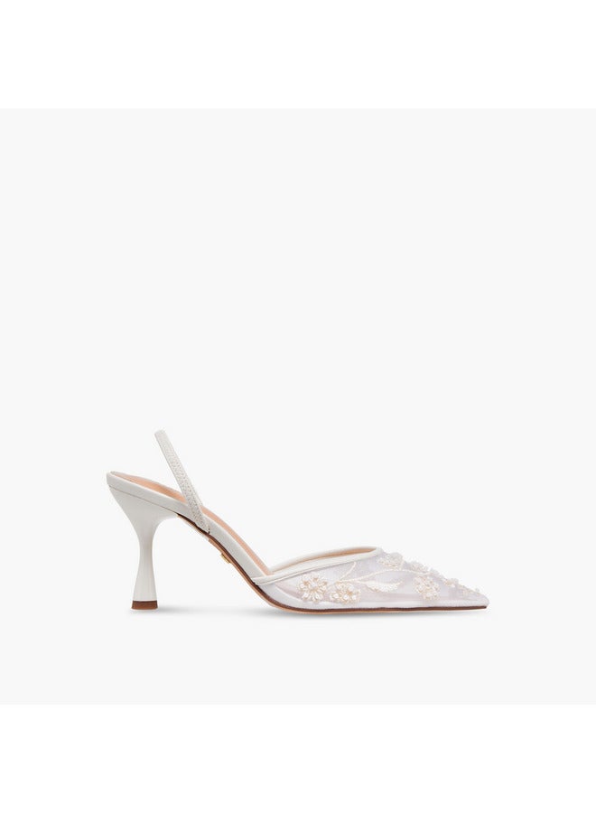 Celeste Women's Floral Embellished Slingback Sandals with Stiletto Heels - Image 3