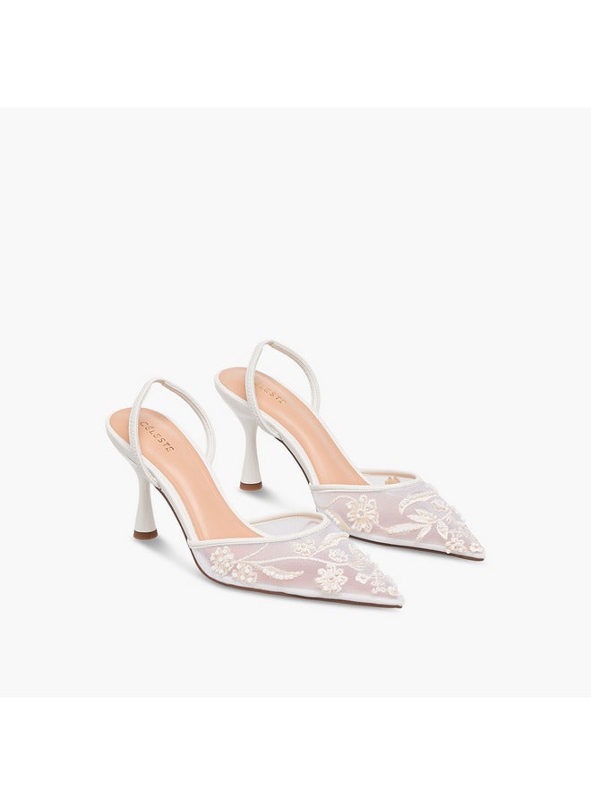 Celeste Women's Floral Embellished Slingback Sandals with Stiletto Heels - Image 1