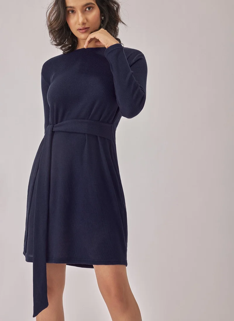 ذا ليبل لايف Navy Textured Self Tie Dress