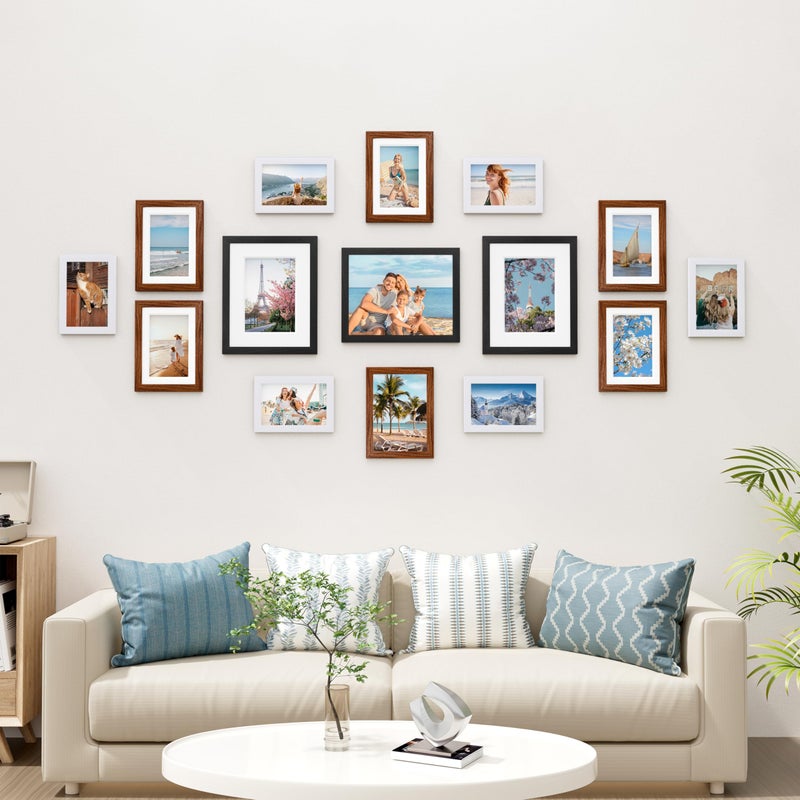 Vittanly 15 Pack Picture Frames Collage Wall Decor, Multi Sizes Including 3pcs 8x10, 6pcs 5x7 and 6pcs 4x6 Photo Frames, Gallery Frame Set for Wall or Tabletop Display, Black, Walnut Brown and White - Image 2