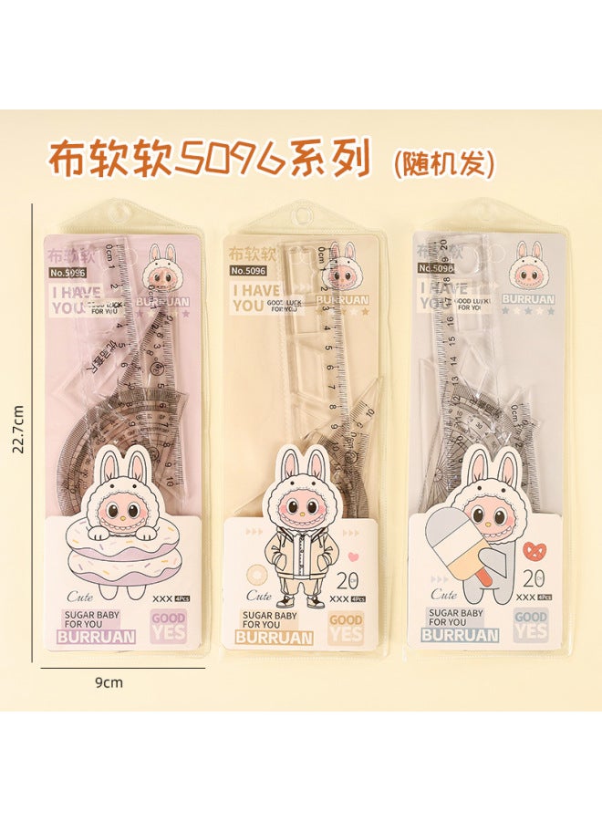 HELPS Creative Student Cartoon Ruler Set Of 4, High Aesthetic Exam-specific 20cm Ruler, Triangle Protractor - Image 1