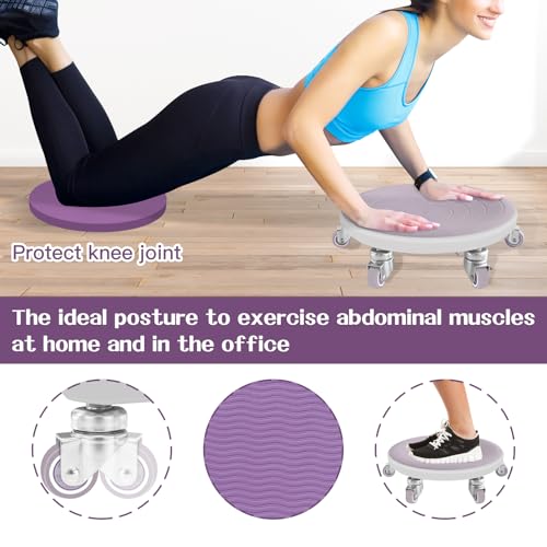Tasidingster 6 Caster Ab Roller Ab Exercise Equipment with Knee Pads Ab Roller Wheel for Core Exercise Abdominal Strength Training for Home Gym 360 Silent Ab Workout Equipment Purple - Image 3