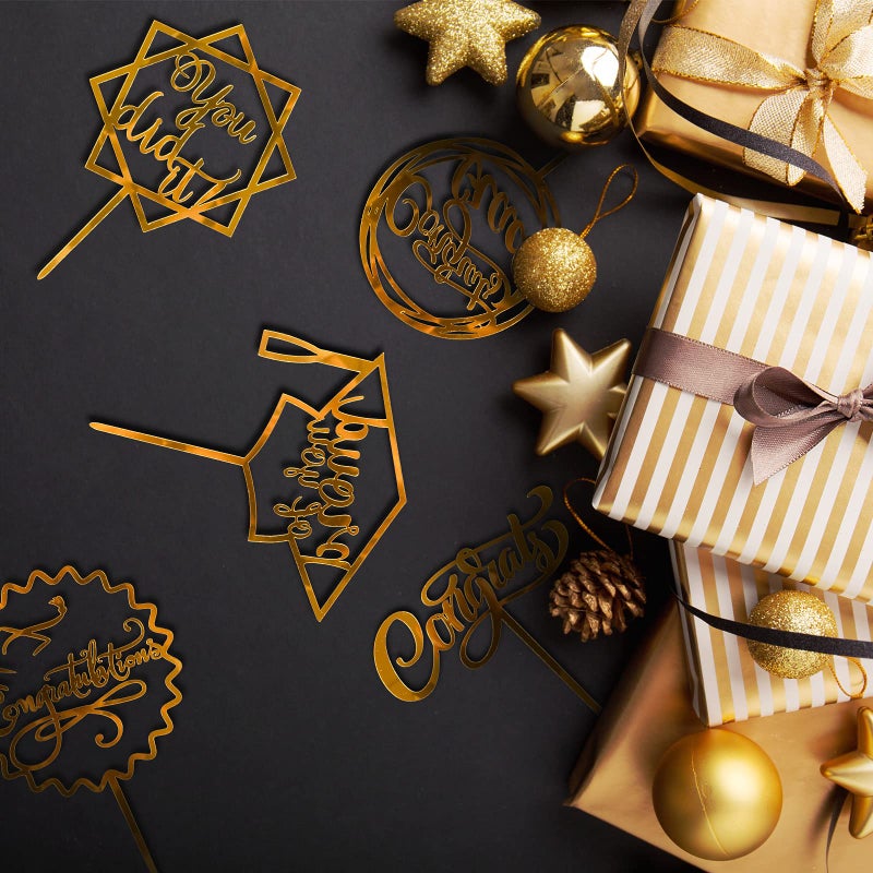 Whaline Graduation Cake Topper Gold Acrylic Cake Topper Congrats Grad You Did It Congratulations 5 Design Table Centerpiece Sticks Grad Party Food Appetizer Picks for Cake Decor Supplies, 10pcs - Image 3