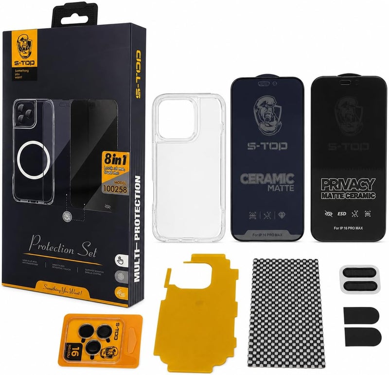 S-TOP 8 in 1 Full Protection Bundle for iPhone 14 Includes iPhone 14 Case, iPhone 14 Cover, Camera Protector, PUBG Finger Cloth, Anti-Fingerprint, and More (iPhone 14) Ready varied options - Image 1