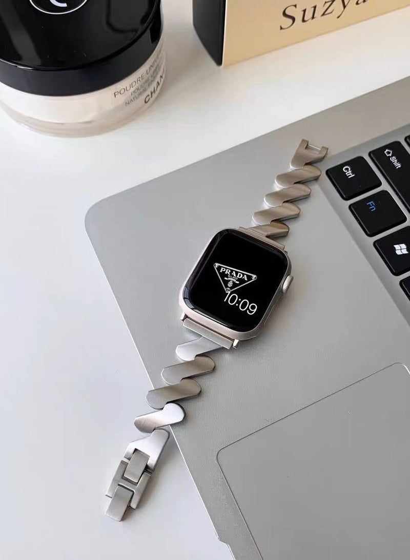 Watch Band Compatible for Apple Watch Series Band 42mm 44mm 45mm 46mm 49mm women, Genuine Leather Double Tour Designed Slim Replacement Strap for iWatch Series10 9 8 7 6 SE - Image 1