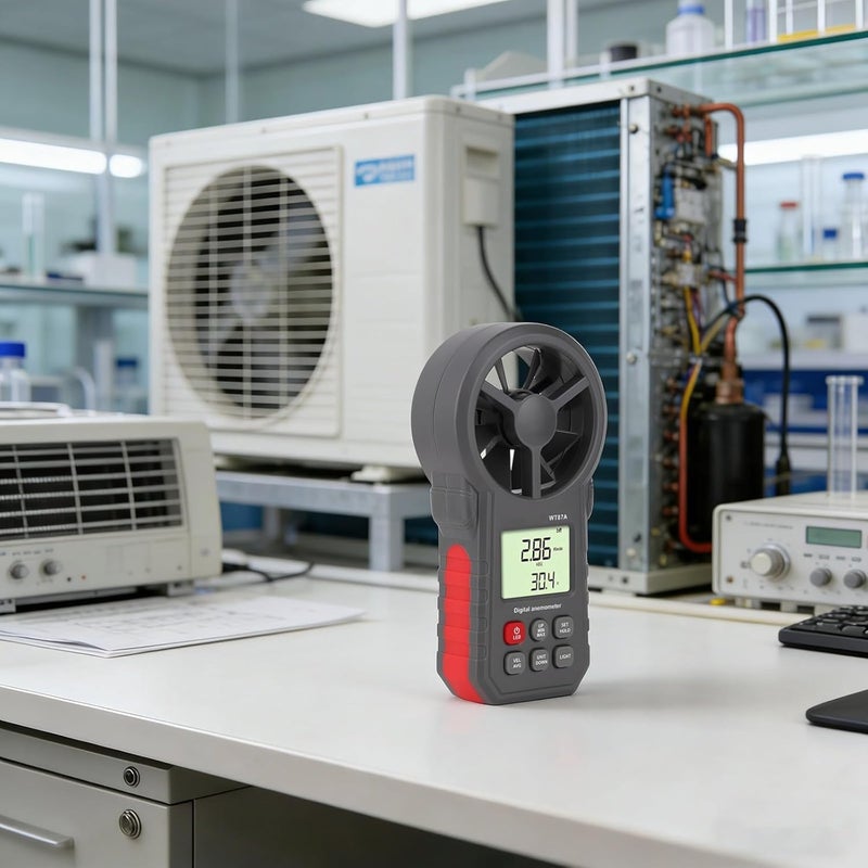 جهاز قياس سرعة الرياح اليدوي WT87A، عداد رقمي لسرعة الرياح مع شاشة LCD مضيئة من الخلف، عرض بوحدات متعددة، يقيس درجة حرارة الرياح، دقة عالية للقراءات القصوى والدنيا والمتوسطة، حجم صغير 7.1 x 5.1 x 2.4 - Image 2