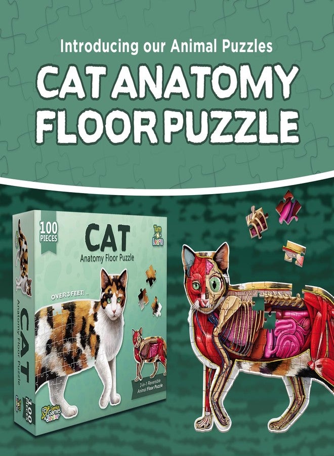 Genius Games Cat Animal Anatomy Floor Puzzle | 100-Piece Double Sided Jigsaw Puzzle | Large Floor Puzzle for Kids Ages 4–8, 3–5, 8–10 | Fun and Educational Toy for Kids, Toddlers, and Families - Image 2
