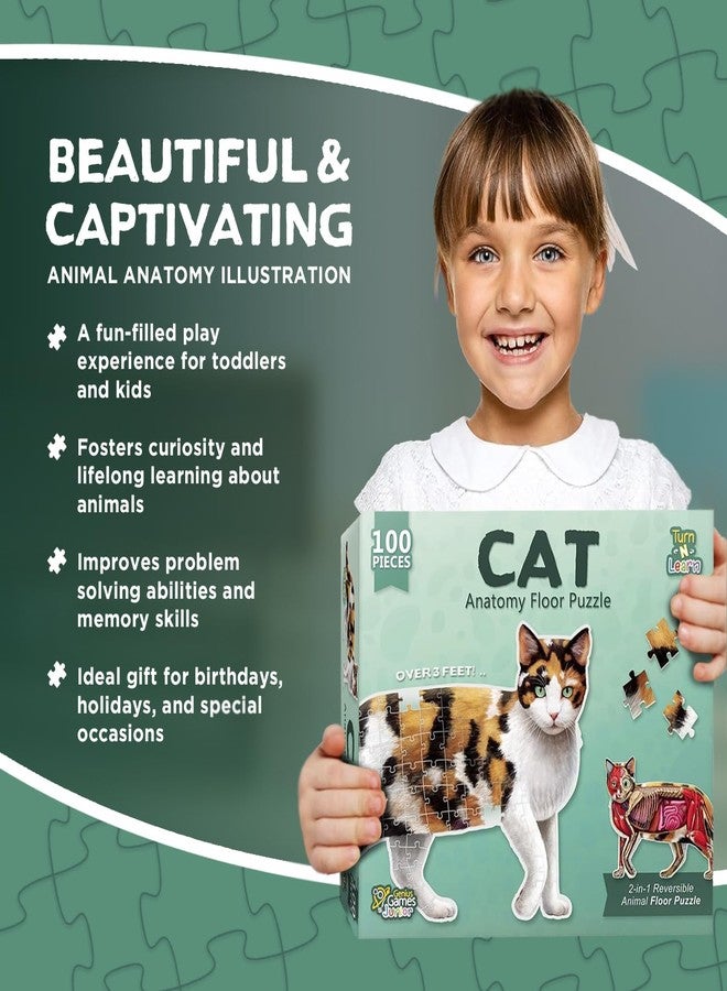 Genius Games Cat Animal Anatomy Floor Puzzle | 100-Piece Double Sided Jigsaw Puzzle | Large Floor Puzzle for Kids Ages 4–8, 3–5, 8–10 | Fun and Educational Toy for Kids, Toddlers, and Families - Image 4