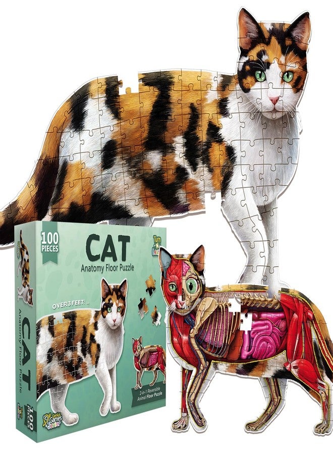 Genius Games Cat Animal Anatomy Floor Puzzle | 100-Piece Double Sided Jigsaw Puzzle | Large Floor Puzzle for Kids Ages 4–8, 3–5, 8–10 | Fun and Educational Toy for Kids, Toddlers, and Families - Image 1