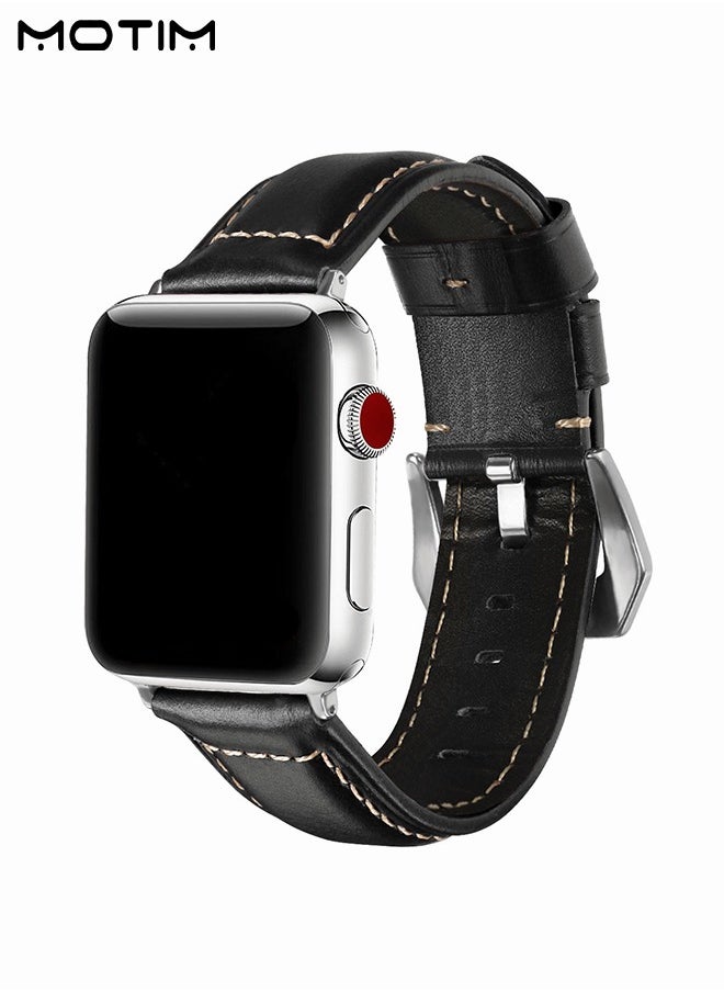 Motim - Leather Apple Watch Band 38mm 40mm 41mm S/M, Genuine Leather Wristband Replacement Strap for iWatch Ultra SE Series 10/9/8/7/6/5/4/3/2/1/Ultra 2 - Image 1