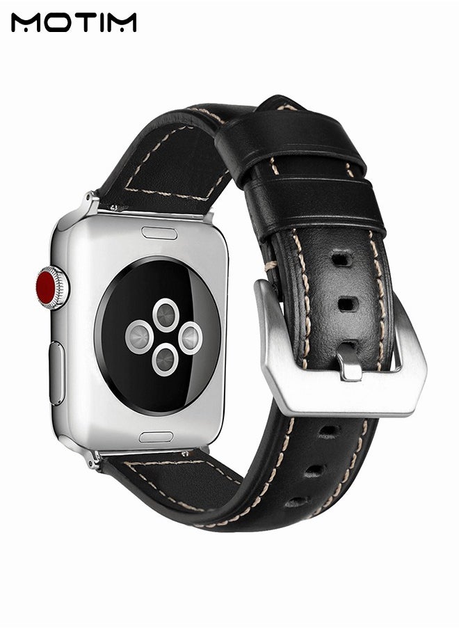Motim - Leather Apple Watch Band 38mm 40mm 41mm S/M, Genuine Leather Wristband Replacement Strap for iWatch Ultra SE Series 10/9/8/7/6/5/4/3/2/1/Ultra 2 - Image 1