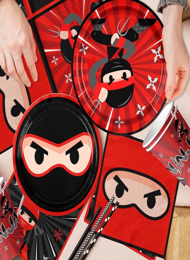 Bezkega Ninja Birthday Party Decoration Tableware Set, 142pcs Plates and Napkins Supplies Include Warrior Plates Napkin Cups Tablecloth Banner for Ninja Master Birthday Decor - Image 4