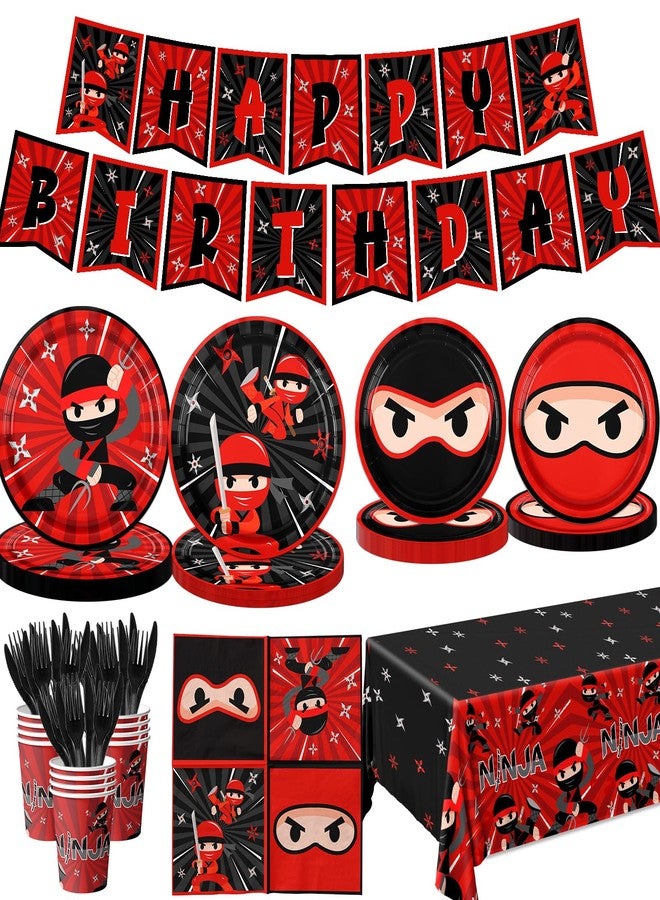 Bezkega Ninja Birthday Party Decoration Tableware Set, 142pcs Plates and Napkins Supplies Include Warrior Plates Napkin Cups Tablecloth Banner for Ninja Master Birthday Decor - Image 1