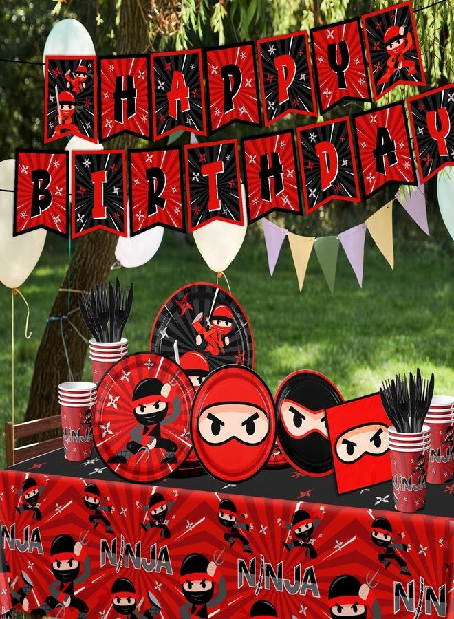 Bezkega Ninja Birthday Party Decoration Tableware Set, 142pcs Plates and Napkins Supplies Include Warrior Plates Napkin Cups Tablecloth Banner for Ninja Master Birthday Decor - Image 5
