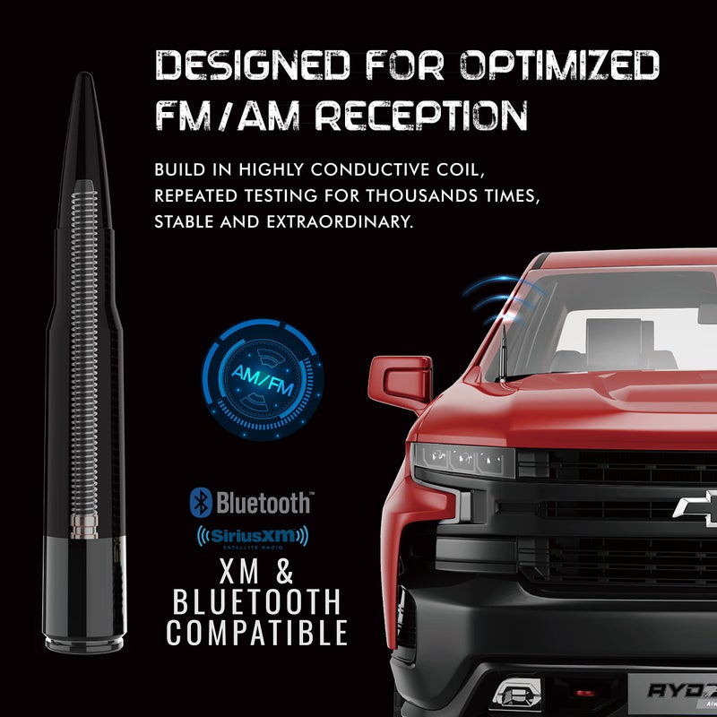 RYDONAIR Short Antenna Compatible with Chevy & GMC Trucks All Years Model, Internal Copper Coil for Enhanced Reception, Car Wash Proof, 50 Cal ABS Antenna Replacement - Image 2