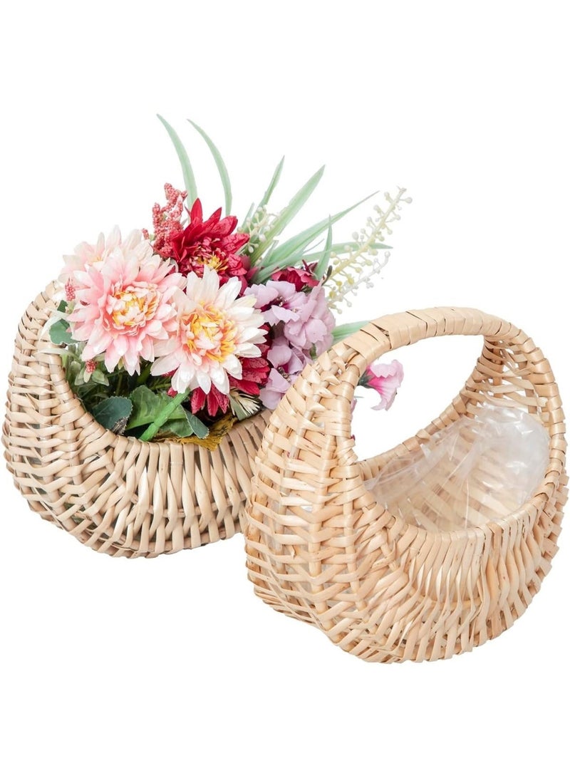 Arabest 2Pcs Half-moon Wicker Basket - Small Willow Straw Basket with Handle, Ideal for Wedding Flower Girl, Picnic, Garden Storage, and Home Decor - Image 1