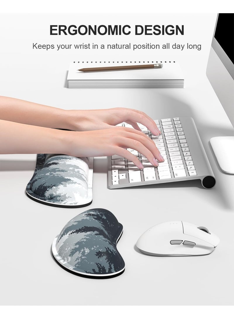 روك بو لوحة الماوس الممتدة ومسند المعصم لوحة المفاتيح 3 في 1 لوحة ماوس الألعاب مجموعة XXL مسند معصم مريح للوحات مفاتيح الكمبيوتر حامي حصيرة مكتبية غير قابلة للانزلاق 31.5 بوصة × 15.7 بوصة غابة طلاء الحبر - Image 3