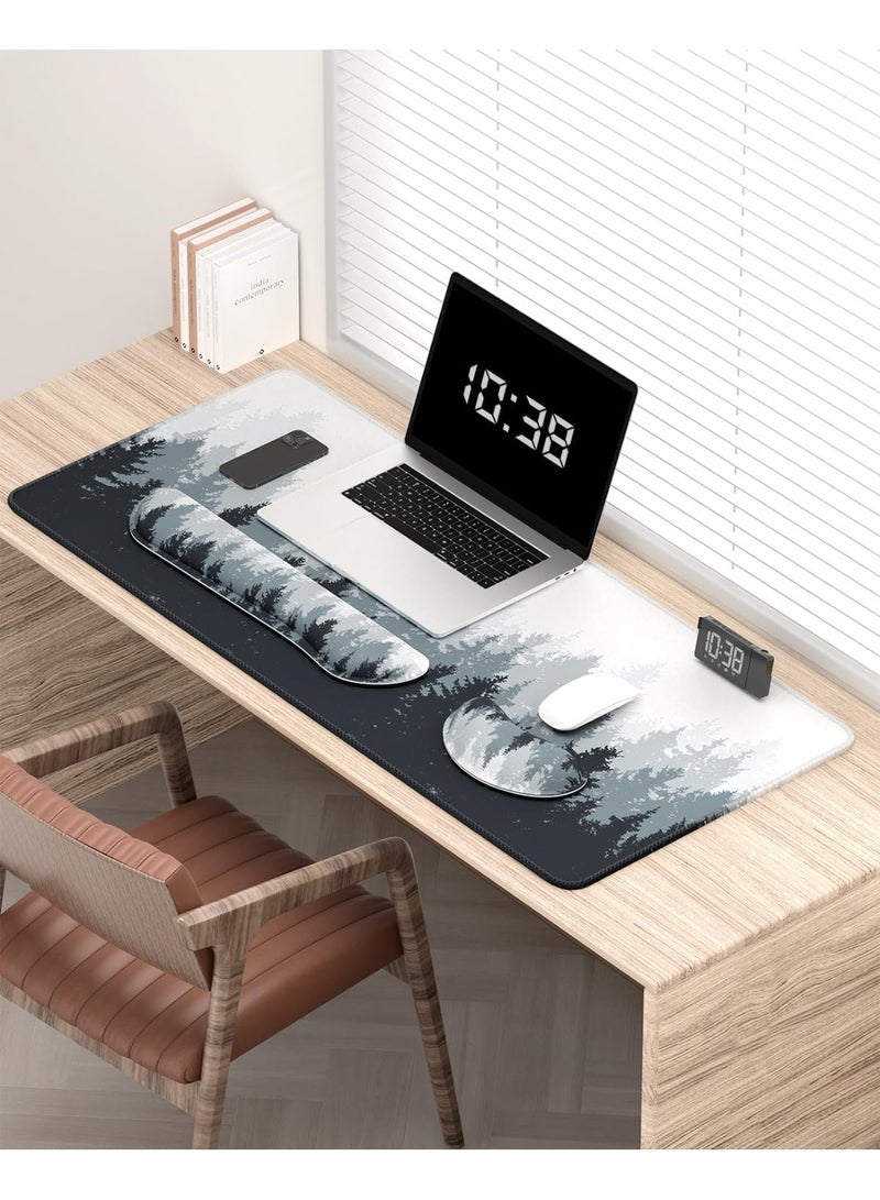 روك بو لوحة الماوس الممتدة ومسند المعصم لوحة المفاتيح 3 في 1 لوحة ماوس الألعاب مجموعة XXL مسند معصم مريح للوحات مفاتيح الكمبيوتر حامي حصيرة مكتبية غير قابلة للانزلاق 31.5 بوصة × 15.7 بوصة غابة طلاء الحبر - Image 2