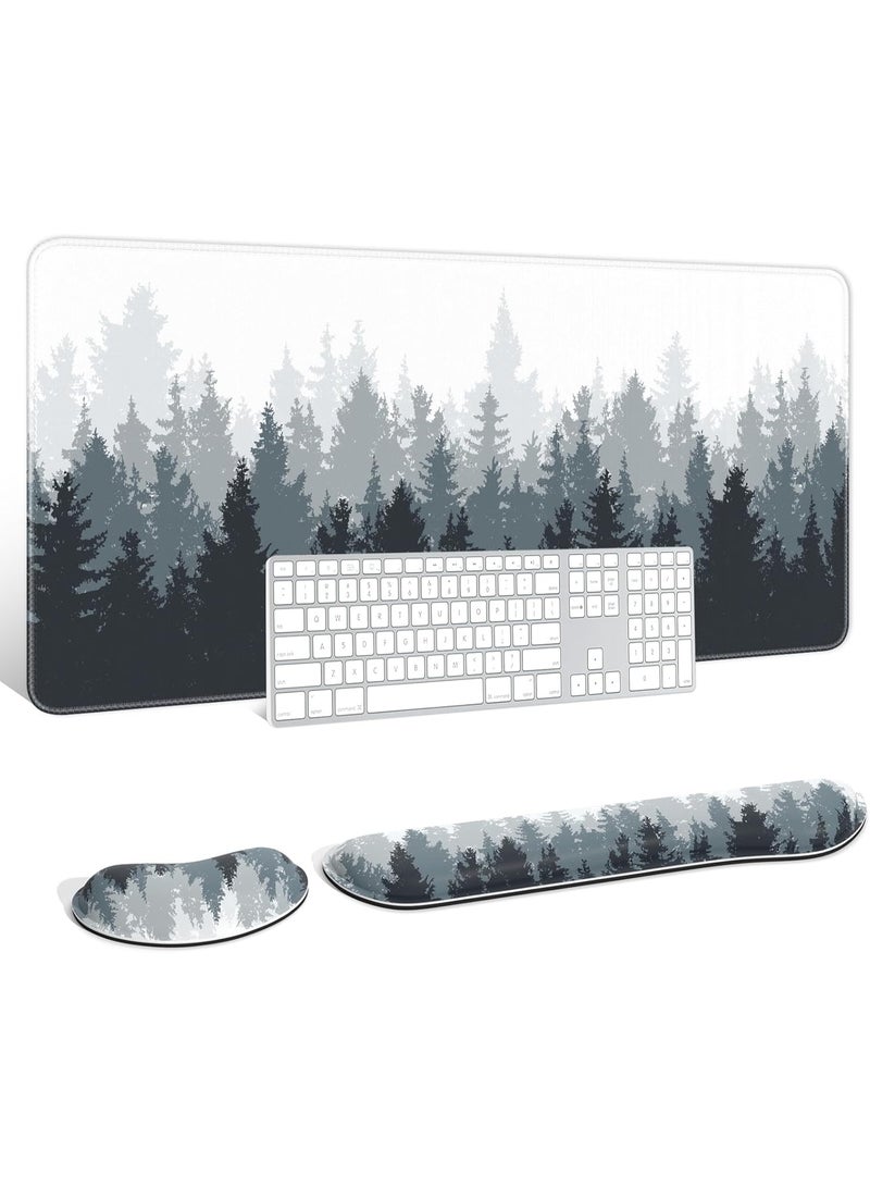 روك بو لوحة الماوس الممتدة ومسند المعصم لوحة المفاتيح 3 في 1 لوحة ماوس الألعاب مجموعة XXL مسند معصم مريح للوحات مفاتيح الكمبيوتر حامي حصيرة مكتبية غير قابلة للانزلاق 31.5 بوصة × 15.7 بوصة غابة طلاء الحبر - Image 1