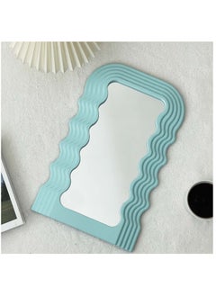 Y&D Aesthetic Wave Pattern Irregular Frame Mirror, Decorative Desk Wall Mirror for Living Room Bedroom Hallway Home Decor (Blue)  - Image 2