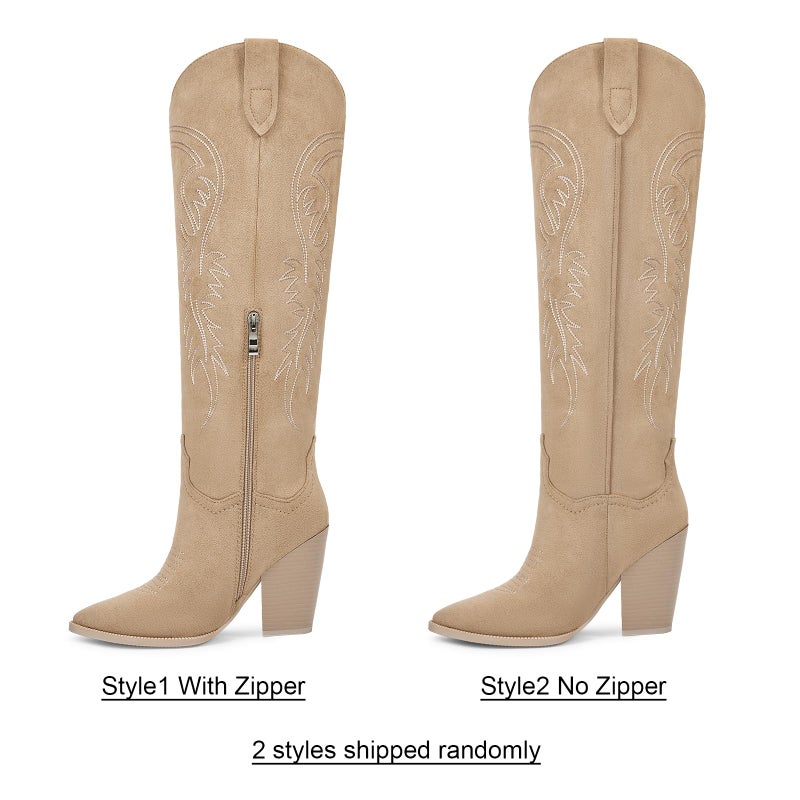 ISNOM Nude Cowboy Boots for Women Cowgirl Boots for Women Western Boots Women Knee High Cowboy Boots for Women Knee High Western Boots Tall Cowboy Boots Women Wide Calf Cowboy Boots - Image 4