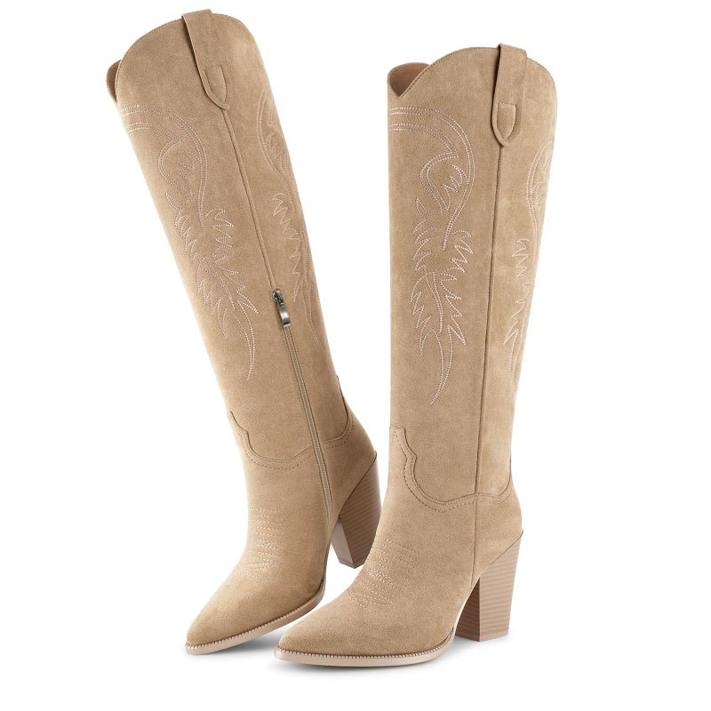 ISNOM Nude Cowboy Boots for Women Cowgirl Boots for Women Western Boots Women Knee High Cowboy Boots for Women Knee High Western Boots Tall Cowboy Boots Women Wide Calf Cowboy Boots - Image 5
