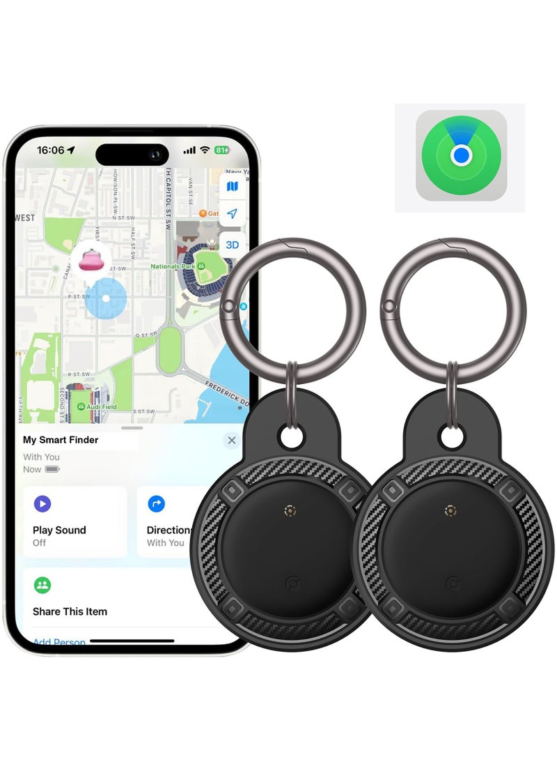 XQOOPS XQOOPS 2-Pack Air Tags with Holder Case, Smart Bluetooth Tracker Compatible with Find My(iOS Only), Item Finder Locator for Pets/Keys/Bags/Luggage Suitcases, Replaceable Battery Waterproof-Black  - Image 1