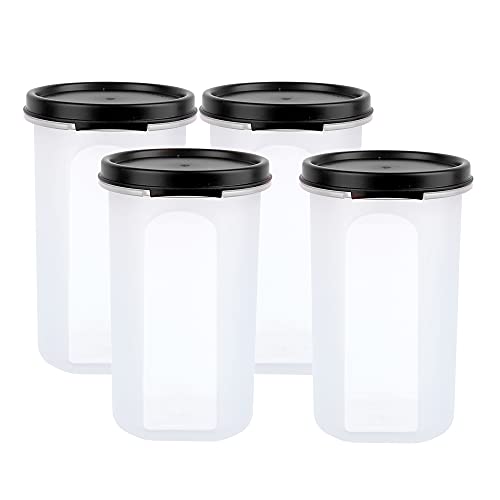 Cutting EDGE Smart Slim Storage 585 ML (Set of 4) Air-Tight Plastic Round Modular Container - for Juice, Dry Fruits - Stackable, BPA Free, Food Grade (585 ML) - (Black) - Image 3