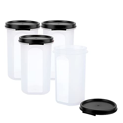 Cutting EDGE Smart Slim Storage 585 ML (Set of 4) Air-Tight Plastic Round Modular Container - for Juice, Dry Fruits - Stackable, BPA Free, Food Grade (585 ML) - (Black) - Image 2