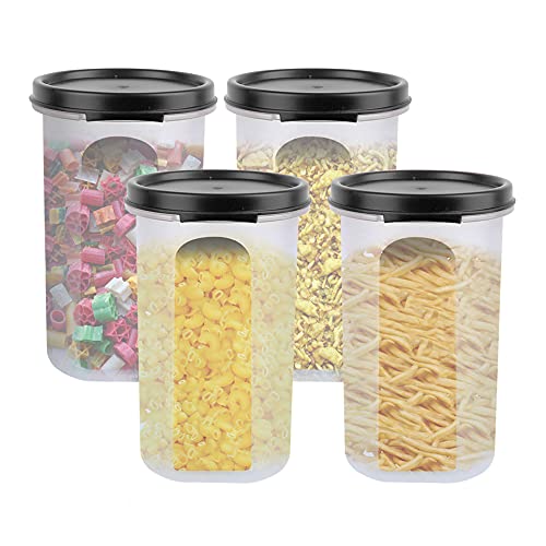 Cutting EDGE Smart Slim Storage 585 ML (Set of 4) Air-Tight Plastic Round Modular Container - for Juice, Dry Fruits - Stackable, BPA Free, Food Grade (585 ML) - (Black) - Image 1