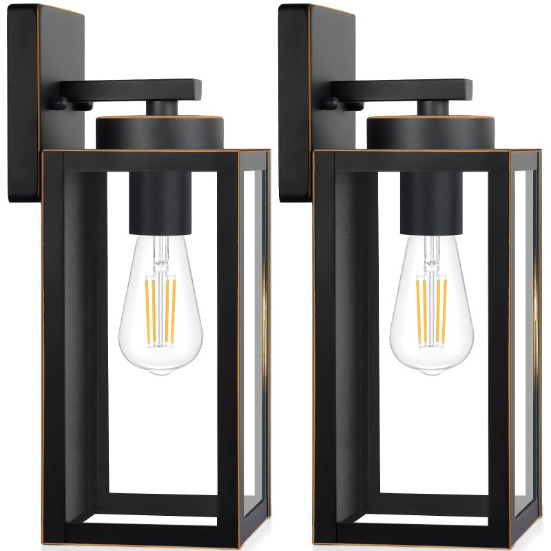 BesLowe Outdoor Wall Light Fixtures, Exterior Waterproof Wall Lanterns, Bronze Porch Sconces Wall Mounted Lighting with E26 Sockets & Glass Shades, Modern Wall Lamps for Patio Front Door Entryway, 2-Pack - Image 1