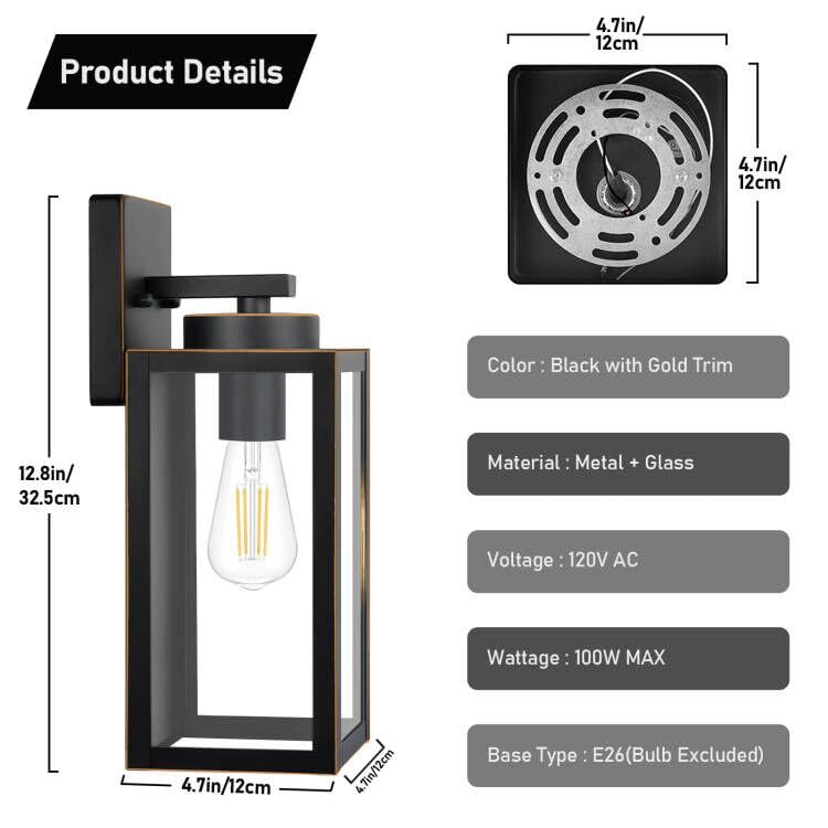 BesLowe Outdoor Wall Light Fixtures, Exterior Waterproof Wall Lanterns, Bronze Porch Sconces Wall Mounted Lighting with E26 Sockets & Glass Shades, Modern Wall Lamps for Patio Front Door Entryway, 2-Pack - Image 5